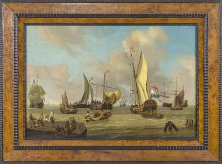 Ecole Hollandaise XVIIIème Siècle Suiveur d'Abraham Storck  Marines Paire de toiles 50 x 74 cm. Porte