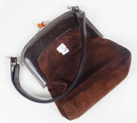 CHARLES JOURDAN - Sac vintage en daim et cuir 