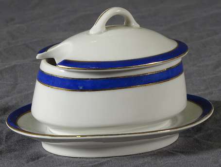 Sucrier de dinette en porcelaine à filet bleu et 