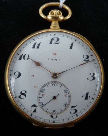 Montre à gousset double boîtier en or gravée au 