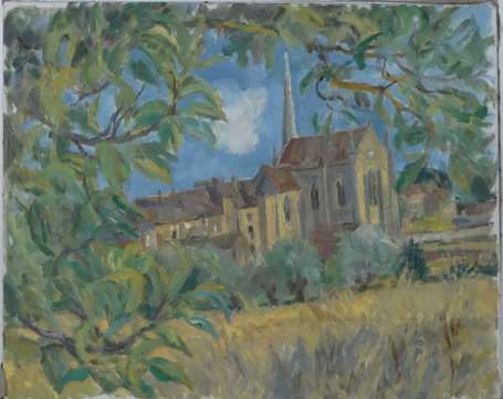 LEVREL René (1900-1981) - Eglise. Huile sur toile.