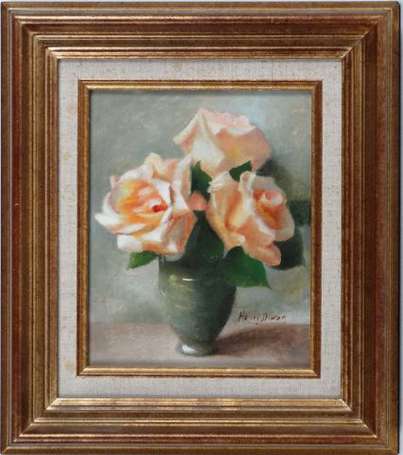 Duran Henry XXe S. Bouquet de roses Huile sur 