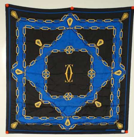 Cartier - Foulard en soie noir et bleu