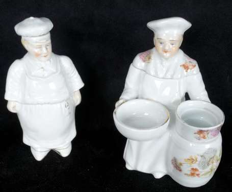 2 Marmitons en porcelaine: une bouteille et porte 