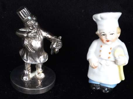 Saleron Marmiton en porcelaine et une figurine en 