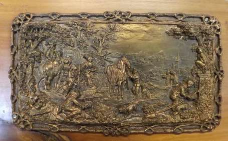 La Pause des chasseurs, bas relief en bronze