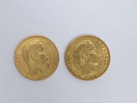 Lot de 2 pièces de 20 francs or Napoléon III tête 