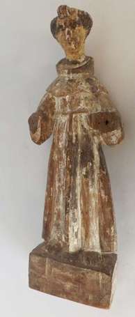 Figure de bénédictin Sujet en bois sculpté à 