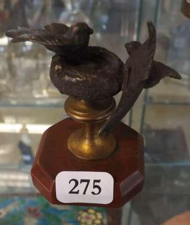 Oiseaux au nid sujet en bronze XIXè H.5 cm