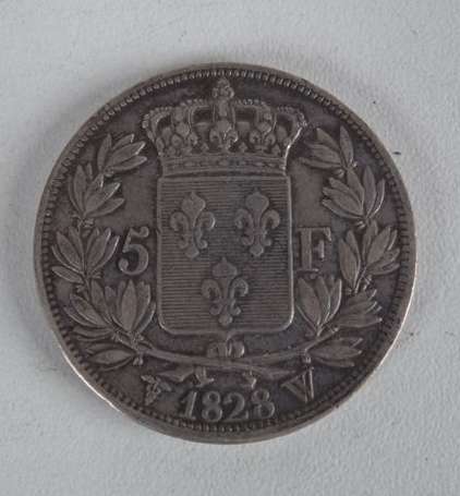 Ecu en argent 5Frs, Charles X 2ème type, 1828 W. 