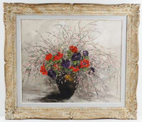 Rozier Paule (1910-1989) Bouquet de fleurs. Huile 