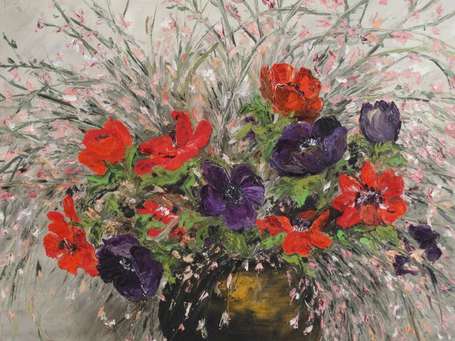 Rozier Paule (1910-1989) Bouquet de fleurs. Huile 