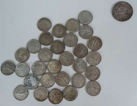 Lot de pièces en argent, 29 pces 5F argent 