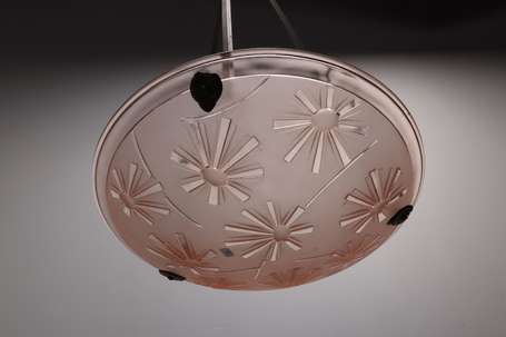 DEGUE - Suspension en verre teinté rose moulé 