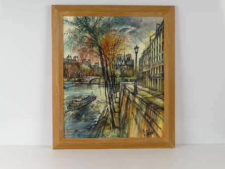 DUMONT Claude (1938-) Paris les quais. Huile sur 