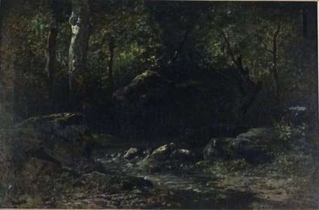 BLIN Francis (1827-1866) Rochers en Forêt. Huile 