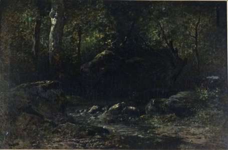BLIN Francis (1827-1866) Rochers en Forêt. Huile 