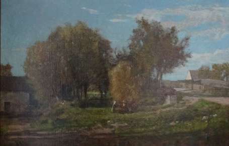 ECOLE XIXe - Paysage de campagne. Huile sur toile,