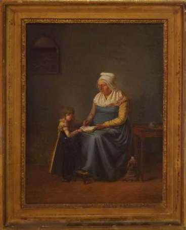 Dunant Jean-François (c.1780-1858) La Leçon. Huile