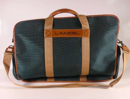 LANCEL - Sac de voyage en toile verte, sangle 