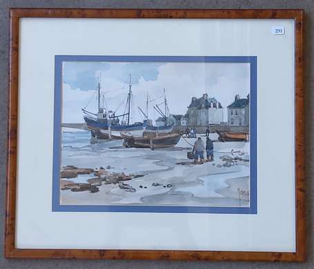 Yan Robert 1901-1994 Port breton Aquarelle, signée