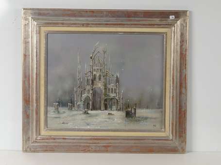 LOUEDIN Bernard (1938- ) Eglise en ruine. Huile 