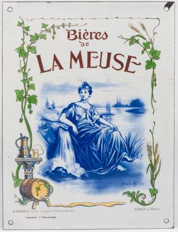 BIERES DE LA MEUSE : Rare plaque émaillée 