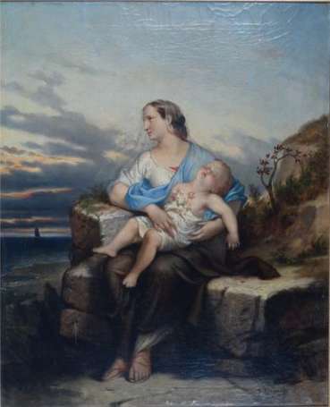 MASSON Bénédict (1819-1993) Mère et enfant. Huile 