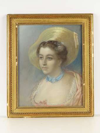 ECOLE FRANCAISE XIXé Portrait de femme. Pastel. 49