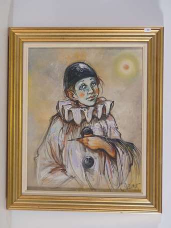 DUMONT Jean-Claude (1938-) Pierrot poête Huile sur