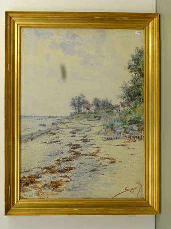 ECOLE XX siècle - Bord de mer. Aquarelle, signée 