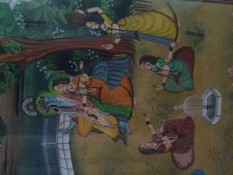 INDE - Krishna et sa cour. Peinture sur soie. A 