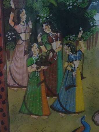 INDE - Krishna et sa cour. Peinture sur soie. A 