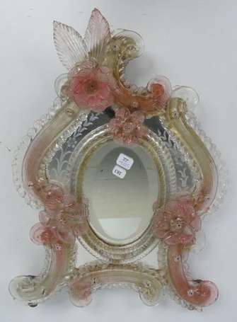 Miroir de table en verre de Murano à décor floral 