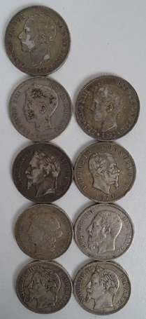 Lot de 9 pièces argent XIX ème Espagne - Suisse - 