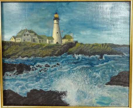 PONSON R. XXe - Phare breton. Huile sur carton, 