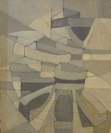 FRANCHTO - Abstraction en camaïeu gris. Huile sur 