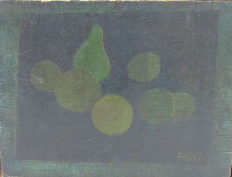 FRANCHTO - Composition en camaïeu vert. Huile sur 