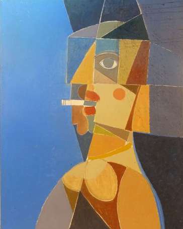 FRANCHTO - Portrait de femme à la cigarette. Huile