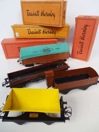 Hornby O - Lot de 4 wagons en boites (un crochet 