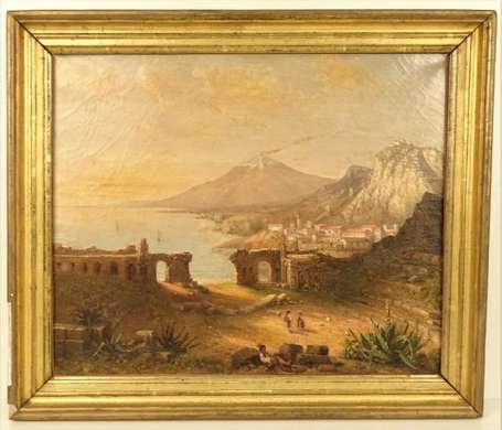 ECOLE XVIIIe - Vue de l'Etna. Huile sur toile. 50 
