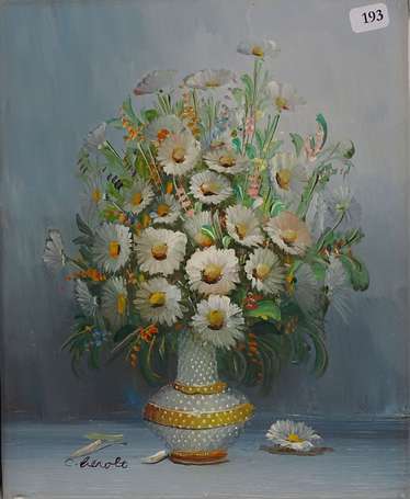 BENOLT C. XXe - Bouquet de marguerites. Huile sur 