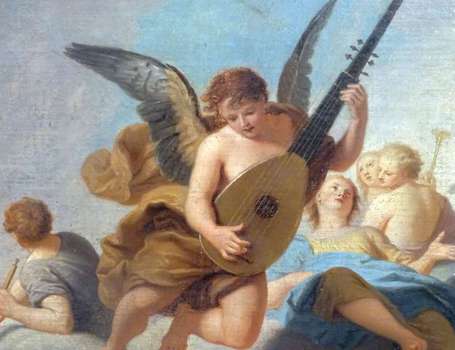 ECOLE FRANCAISE XVIIIe. Anges musiciens. Huile sur