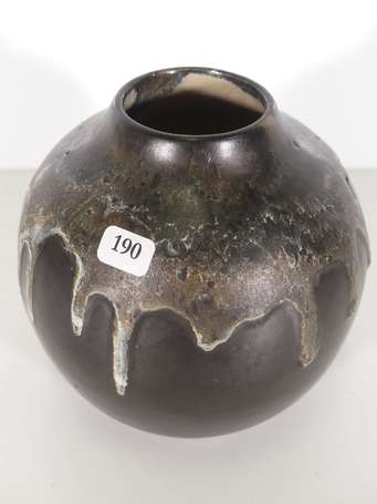 POINTU Léon (1879-1942) - Vase boule en grès brun 