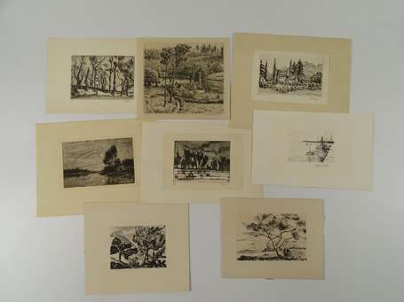 ECOLE MODERNE - Paysages. Lot de 8 estampes 