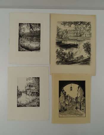 ECOLE MODERNE - Paysages. Lot de 8 estampes 