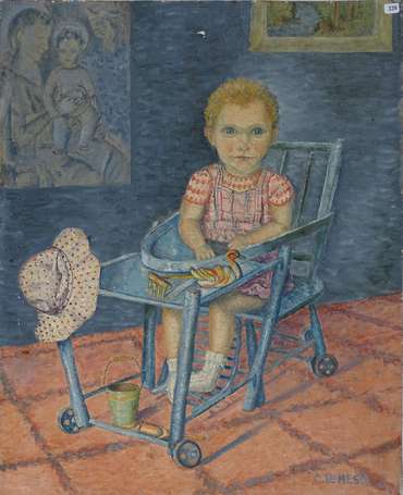 LE MESLE C. XXe - Enfant assis. Huile sur toile, 