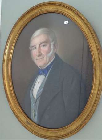 ECOLE XIXe - Portrait d'homme au nœud bleu, 