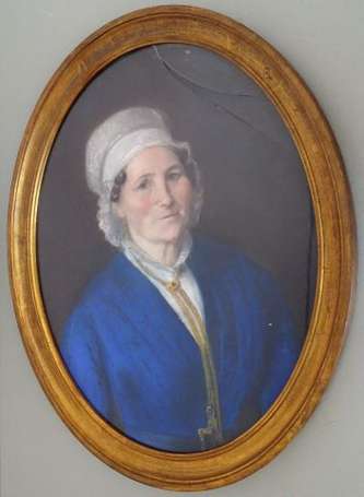 ECOLE XIXe - Portrait d'homme au nœud bleu, 