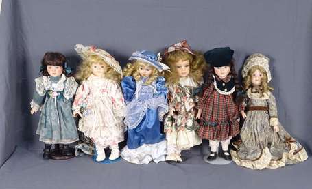 Ensemble de 6 poupées tête porcelaine moderne